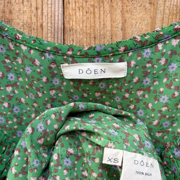 Doen Olive Dress Green Martha's Garden Floral Silk Maxi Size XS - Picture 4 of 17